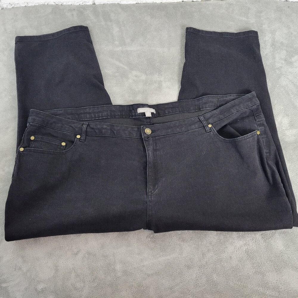 Woman Within Women's 30W Plus Size Black Denim Capri Jeans Elastic Waist CAP19E
